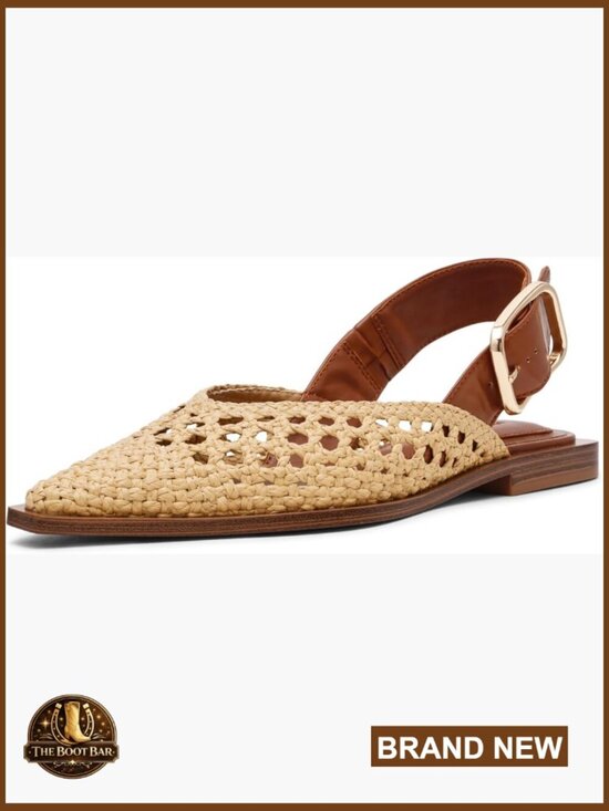 Shoes - Leather Ballet Flats with Pointed Toe and Slingback Closure